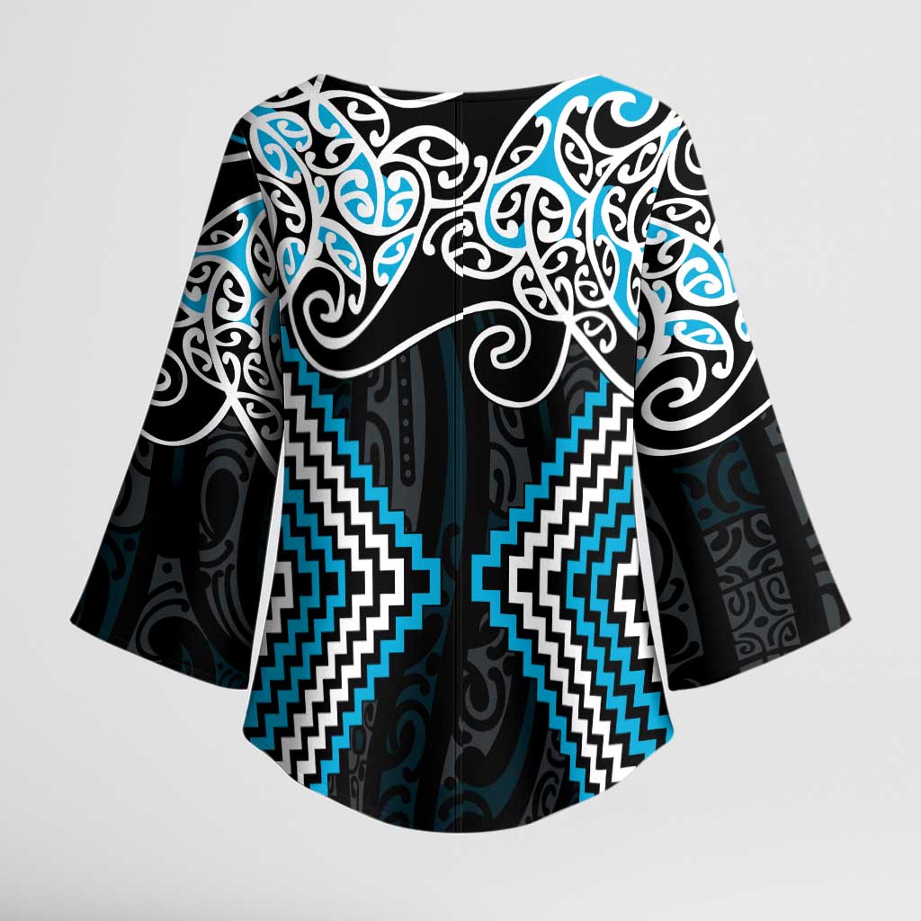 Blue Aotearoa Tukutuku Manawa Tapu Kimono Sleeve Blouse Ta Moko Toi Maori - Aussie Hoodie