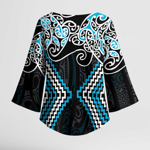 Blue Aotearoa Tukutuku Manawa Tapu Kimono Sleeve Blouse Ta Moko Toi Maori - Aussie Hoodie