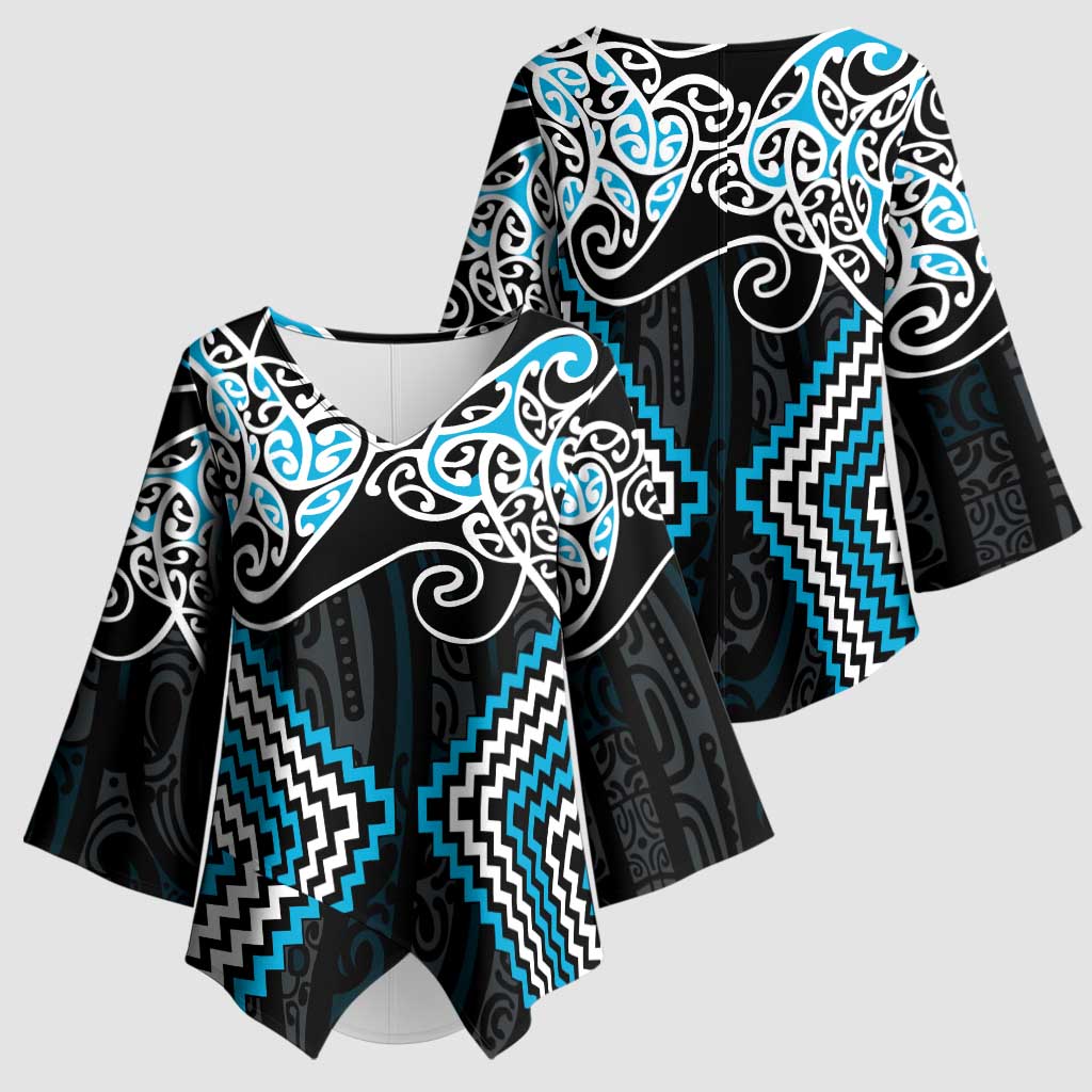 Blue Aotearoa Tukutuku Manawa Tapu Kimono Sleeve Blouse Ta Moko Toi Maori - Aussie Hoodie