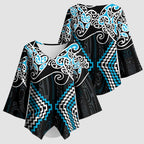 Blue Aotearoa Tukutuku Manawa Tapu Kimono Sleeve Blouse Ta Moko Toi Maori - Aussie Hoodie