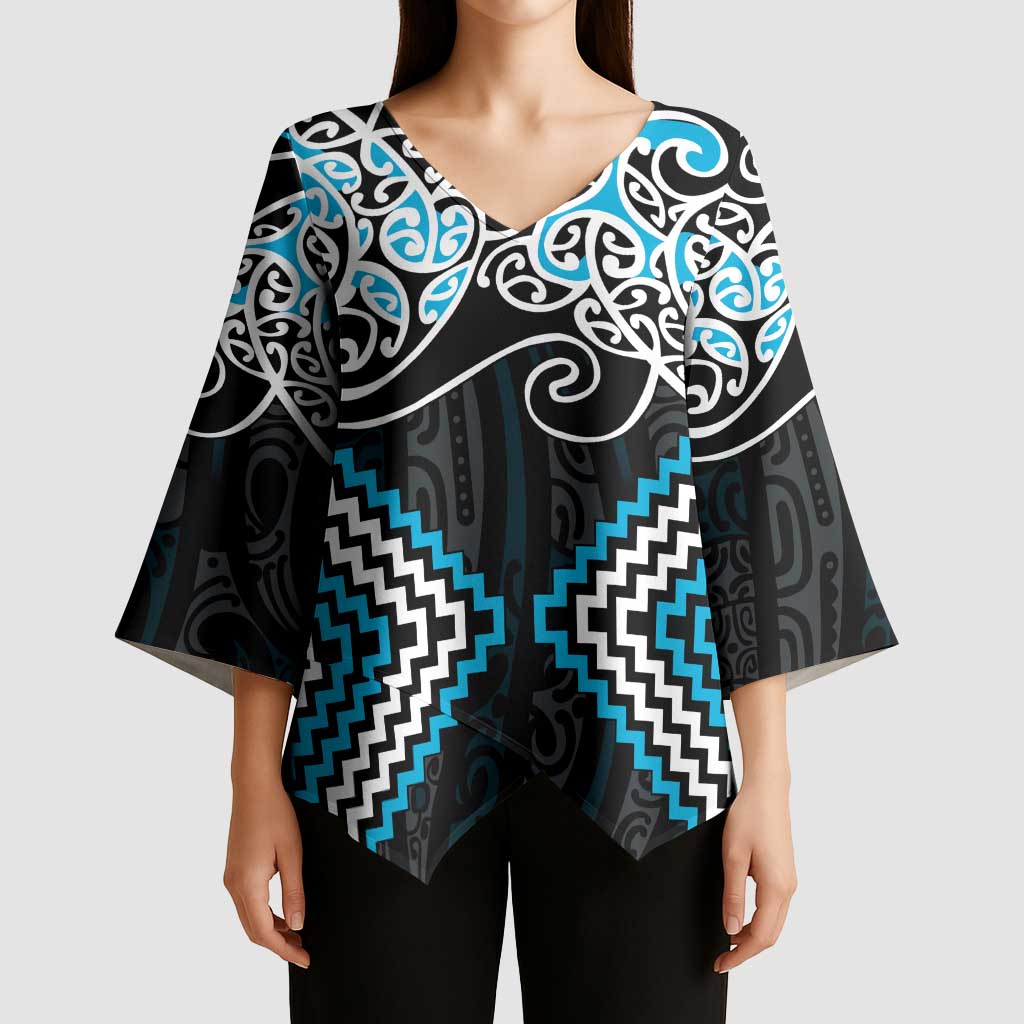 Blue Aotearoa Tukutuku Manawa Tapu Kimono Sleeve Blouse Ta Moko Toi Maori - Aussie Hoodie