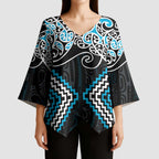 Blue Aotearoa Tukutuku Manawa Tapu Kimono Sleeve Blouse Ta Moko Toi Maori - Aussie Hoodie