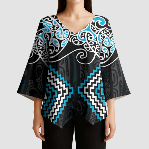 Blue Aotearoa Tukutuku Manawa Tapu Kimono Sleeve Blouse Ta Moko Toi Maori - Aussie Hoodie