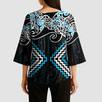 Blue Aotearoa Tukutuku Manawa Tapu Kimono Sleeve Blouse Ta Moko Toi Maori - Aussie Hoodie