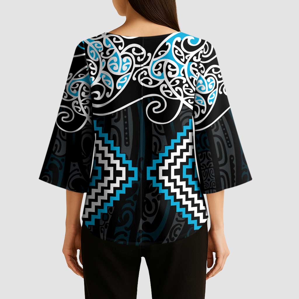 Blue Aotearoa Tukutuku Manawa Tapu Kimono Sleeve Blouse Ta Moko Toi Maori - Aussie Hoodie
