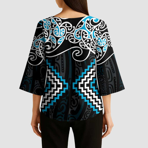 Blue Aotearoa Tukutuku Manawa Tapu Kimono Sleeve Blouse Ta Moko Toi Maori - Aussie Hoodie