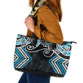 Blue Aotearoa Tukutuku Manawa Tapu Leather Tote Bag Ta Moko Toi Maori