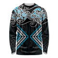 Blue Aotearoa Tukutuku Manawa Tapu Long Sleeve Shirt Ta Moko Toi Maori