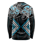 Blue Aotearoa Tukutuku Manawa Tapu Long Sleeve Shirt Ta Moko Toi Maori