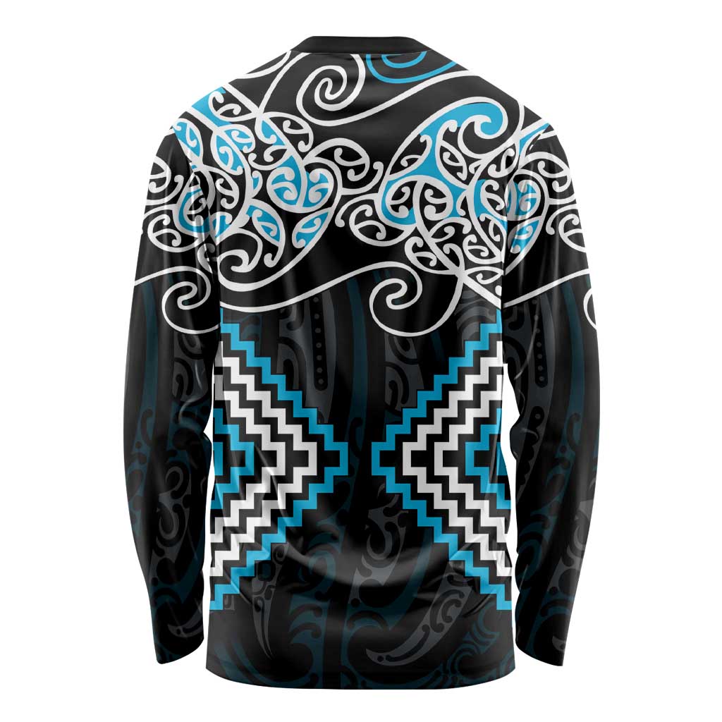 Blue Aotearoa Tukutuku Manawa Tapu Long Sleeve Shirt Ta Moko Toi Maori