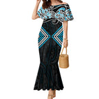 Blue Aotearoa Tukutuku Manawa Tapu Mermaid Dress Ta Moko Toi Maori