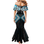 Blue Aotearoa Tukutuku Manawa Tapu Mermaid Dress Ta Moko Toi Maori