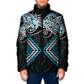 Blue Aotearoa Tukutuku Manawa Tapu Padded Jacket Ta Moko Toi Maori - Aussie Hoodie