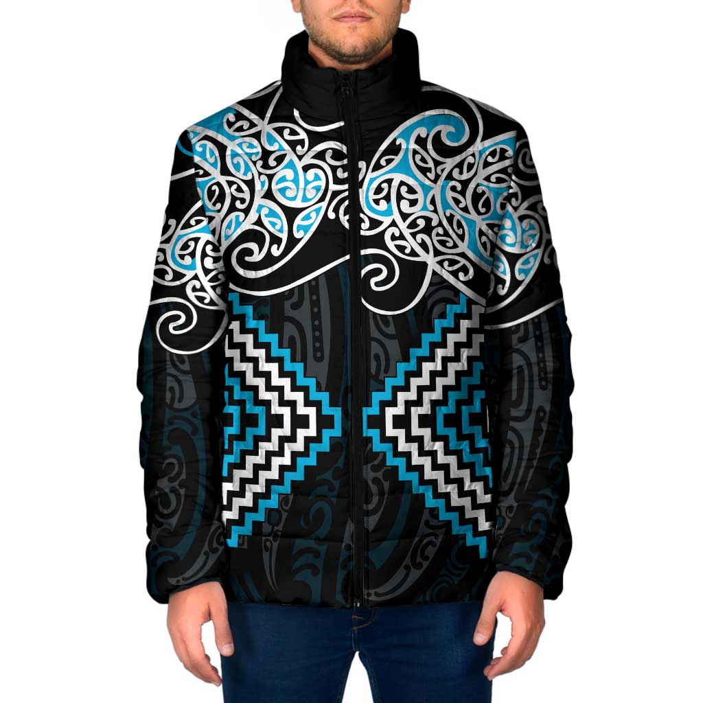 Blue Aotearoa Tukutuku Manawa Tapu Padded Jacket Ta Moko Toi Maori - Aussie Hoodie