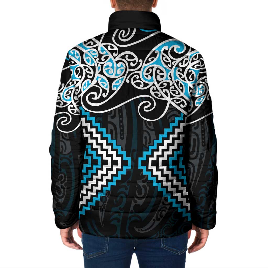 Blue Aotearoa Tukutuku Manawa Tapu Padded Jacket Ta Moko Toi Maori - Aussie Hoodie