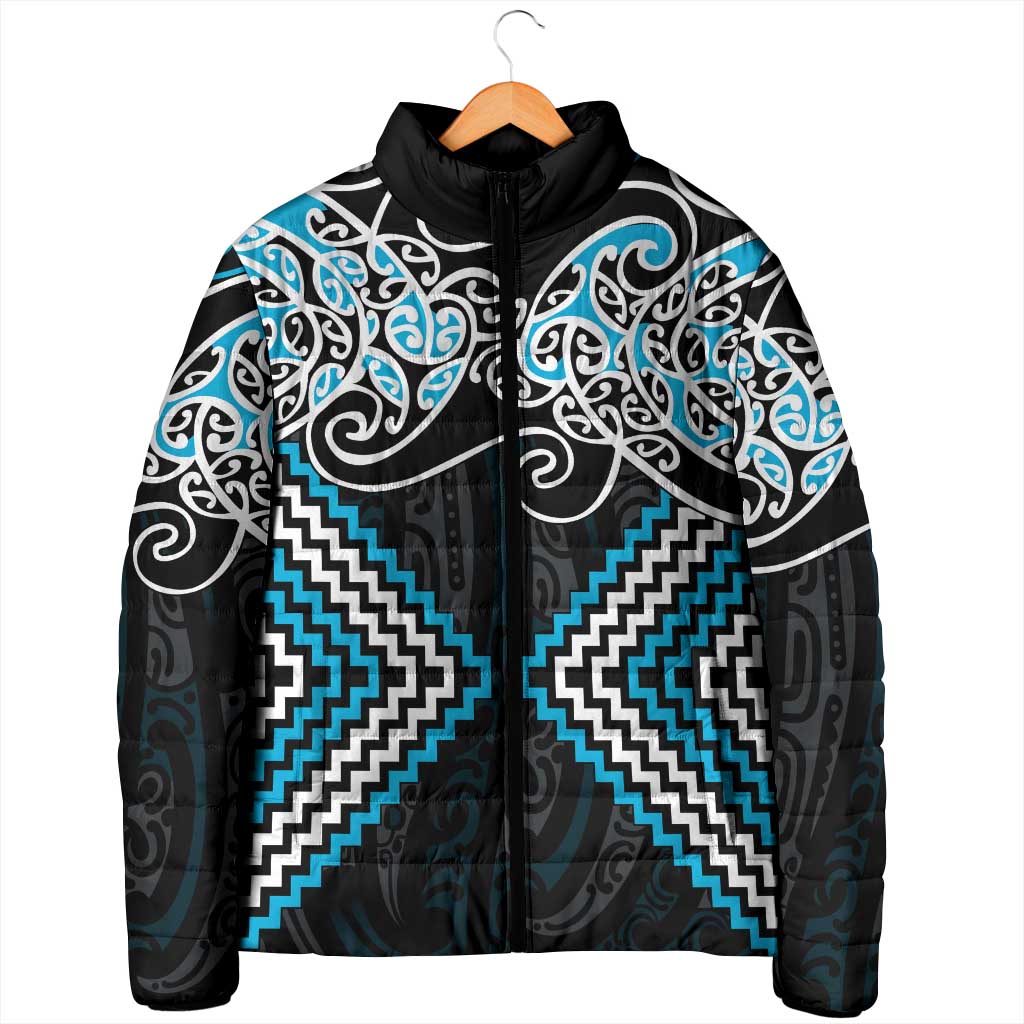Blue Aotearoa Tukutuku Manawa Tapu Padded Jacket Ta Moko Toi Maori - Aussie Hoodie