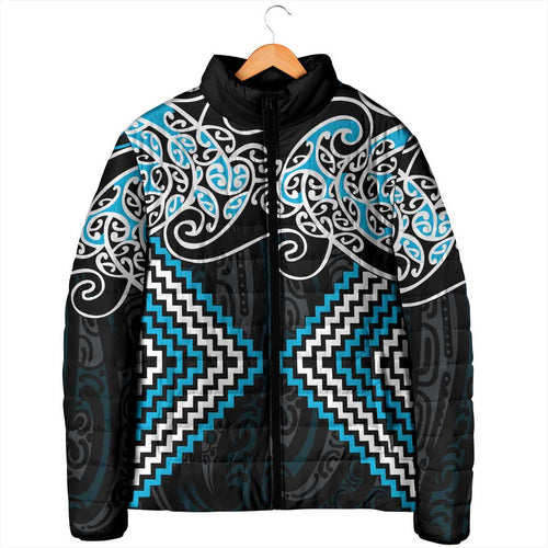 Blue Aotearoa Tukutuku Manawa Tapu Padded Jacket Ta Moko Toi Maori - Aussie Hoodie