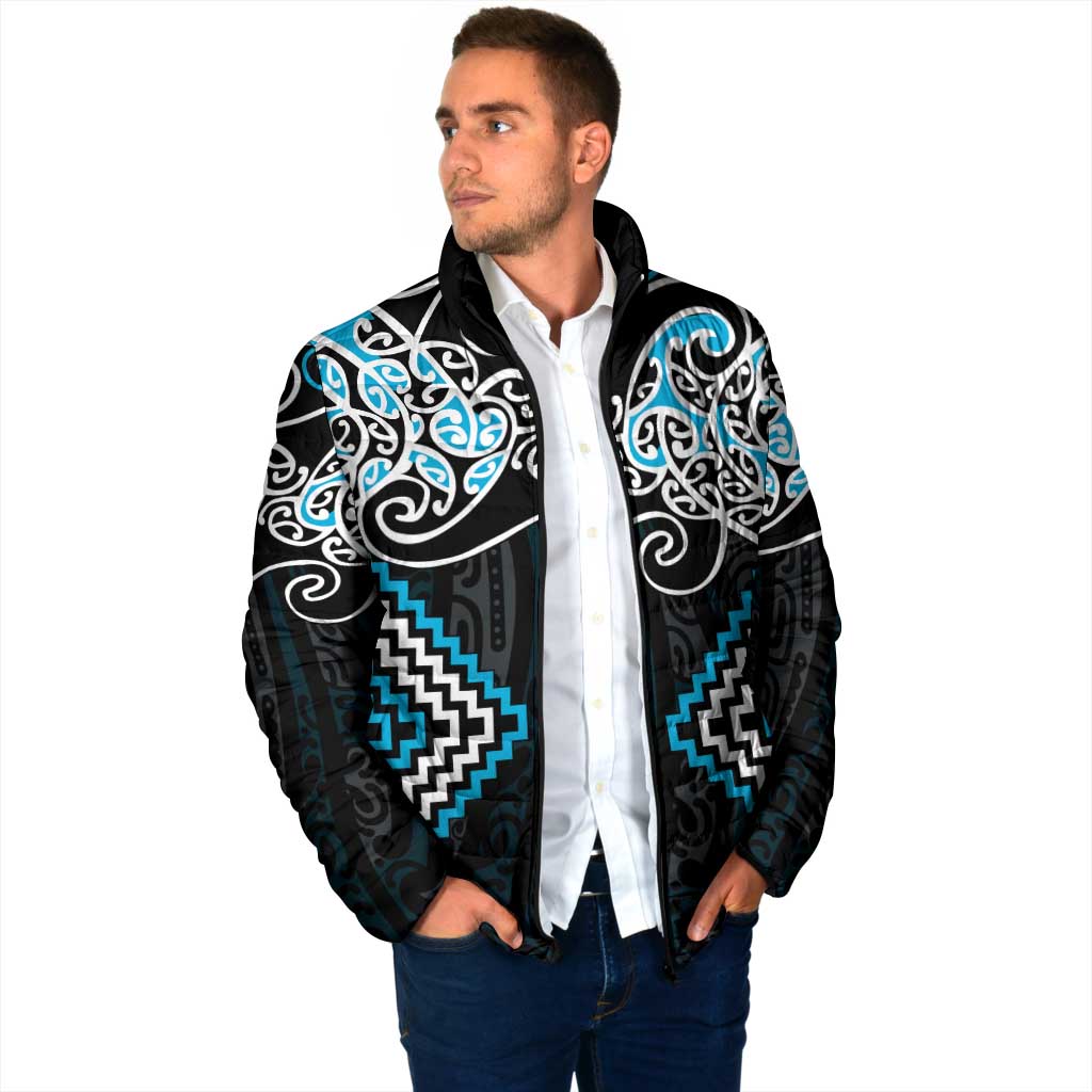 Blue Aotearoa Tukutuku Manawa Tapu Padded Jacket Ta Moko Toi Maori - Aussie Hoodie