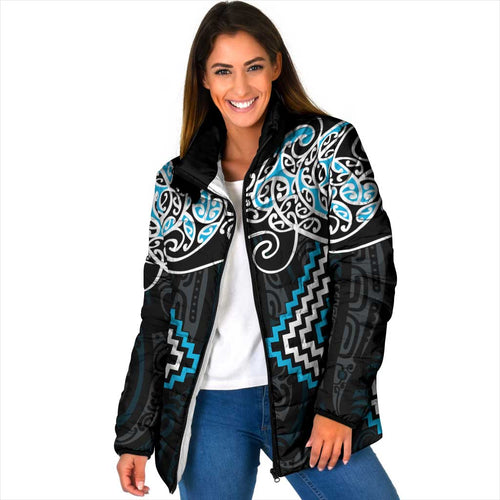 Blue Aotearoa Tukutuku Manawa Tapu Padded Jacket Ta Moko Toi Maori - Aussie Hoodie