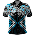 Blue Aotearoa Tukutuku Manawa Tapu Polo Shirt Ta Moko Toi Maori