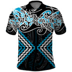 Blue Aotearoa Tukutuku Manawa Tapu Polo Shirt Ta Moko Toi Maori