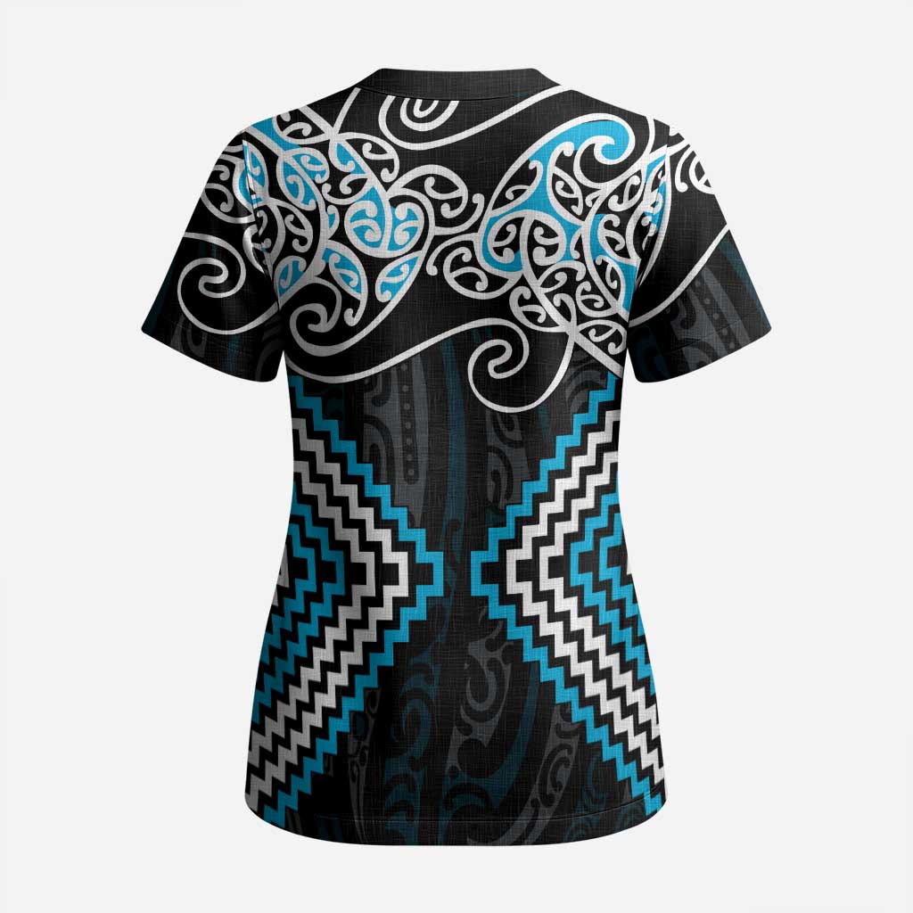 Blue Aotearoa Tukutuku Manawa Tapu Scrub Top Ta Moko Toi Maori - Aussie Hoodie
