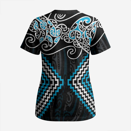Blue Aotearoa Tukutuku Manawa Tapu Scrub Top Ta Moko Toi Maori - Aussie Hoodie