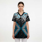 Blue Aotearoa Tukutuku Manawa Tapu Scrub Top Ta Moko Toi Maori - Aussie Hoodie