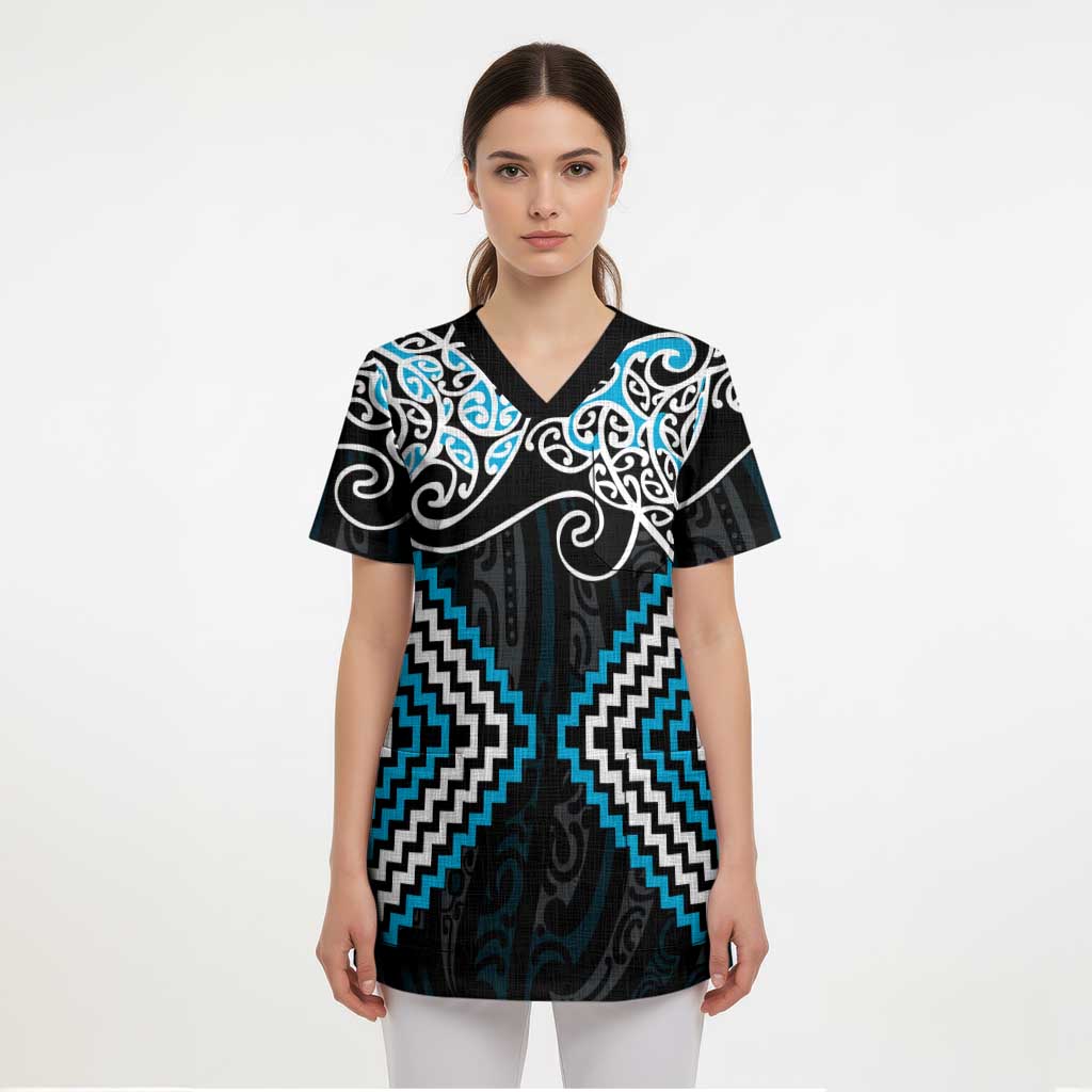 Blue Aotearoa Tukutuku Manawa Tapu Scrub Top Ta Moko Toi Maori - Aussie Hoodie