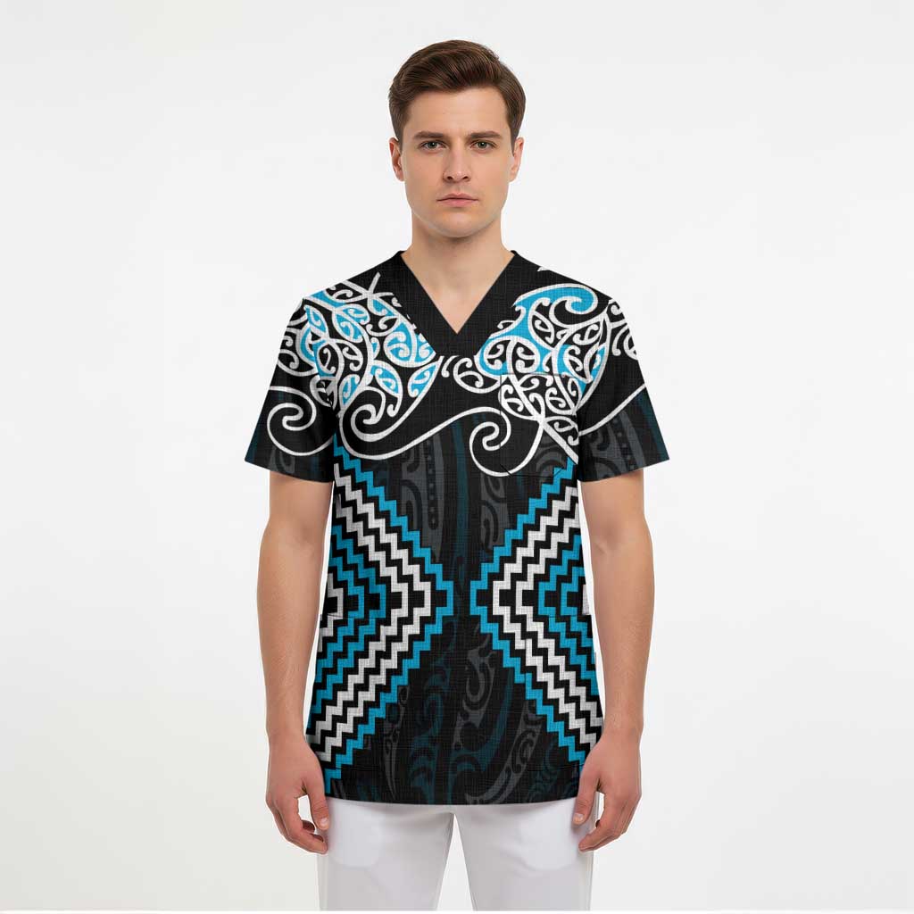 Blue Aotearoa Tukutuku Manawa Tapu Scrub Top Ta Moko Toi Maori - Aussie Hoodie