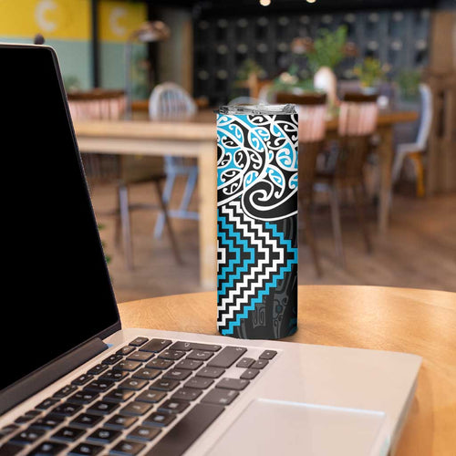 Blue Aotearoa Tukutuku Manawa Tapu Skinny Tumbler Ta Moko Toi Maori
