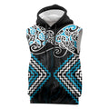 Blue Aotearoa Tukutuku Manawa Tapu Sleeveless Hoodie Ta Moko Toi Maori - Aussie Hoodie