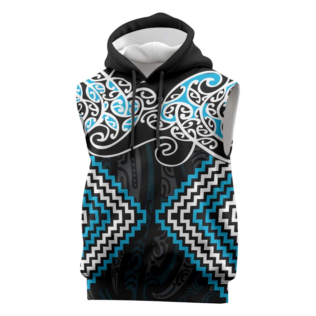 Blue Aotearoa Tukutuku Manawa Tapu Sleeveless Hoodie Ta Moko Toi Maori - Aussie Hoodie