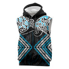 Blue Aotearoa Tukutuku Manawa Tapu Sleeveless Hoodie Ta Moko Toi Maori - Aussie Hoodie