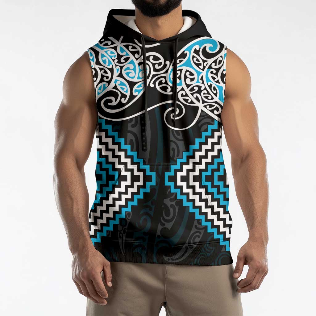 Blue Aotearoa Tukutuku Manawa Tapu Sleeveless Hoodie Ta Moko Toi Maori - Aussie Hoodie