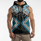 Blue Aotearoa Tukutuku Manawa Tapu Sleeveless Hoodie Ta Moko Toi Maori - Aussie Hoodie