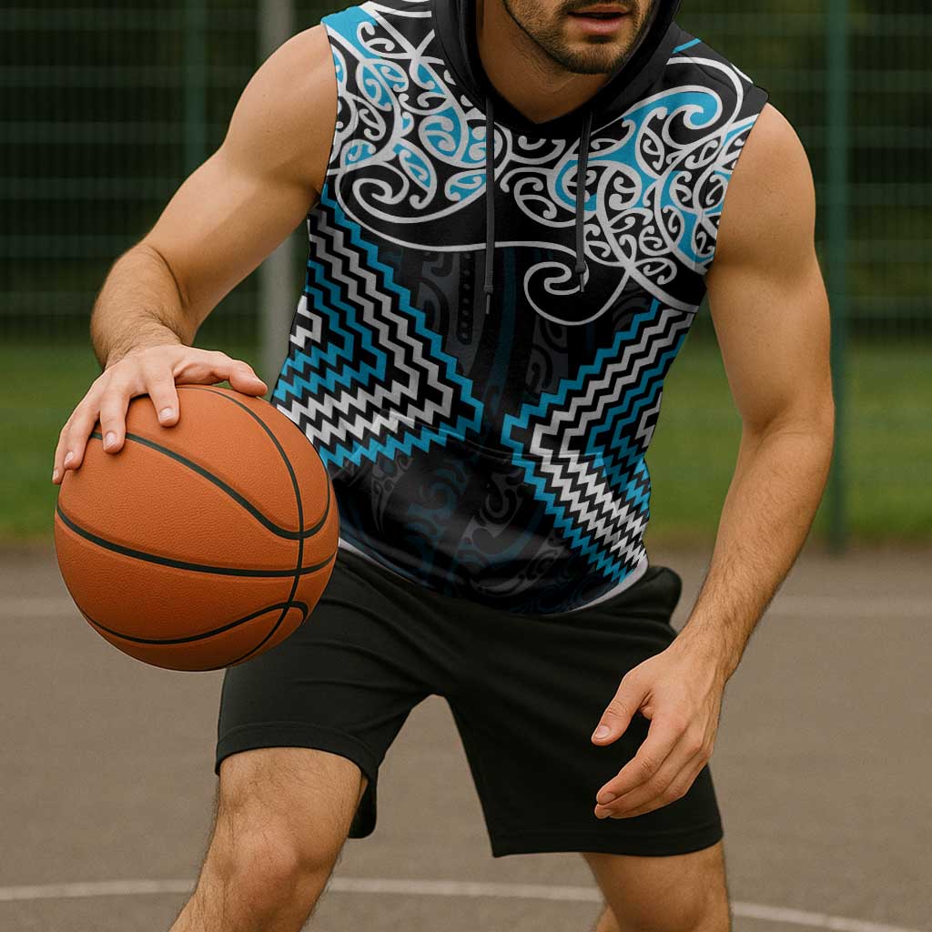 Blue Aotearoa Tukutuku Manawa Tapu Sleeveless Hoodie Ta Moko Toi Maori - Aussie Hoodie