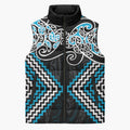 Blue Aotearoa Tukutuku Manawa Tapu Sleeveless Puffer Jacket Ta Moko Toi Maori - Aussie Hoodie
