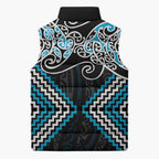 Blue Aotearoa Tukutuku Manawa Tapu Sleeveless Puffer Jacket Ta Moko Toi Maori - Aussie Hoodie