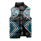 Blue Aotearoa Tukutuku Manawa Tapu Sleeveless Puffer Jacket Ta Moko Toi Maori - Aussie Hoodie