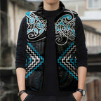 Blue Aotearoa Tukutuku Manawa Tapu Sleeveless Puffer Jacket Ta Moko Toi Maori - Aussie Hoodie