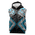 Blue Aotearoa Tukutuku Manawa Tapu Sleeveless Zip Hoodie Ta Moko Toi Maori LT9