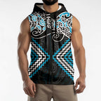 Blue Aotearoa Tukutuku Manawa Tapu Sleeveless Zip Hoodie Ta Moko Toi Maori LT9