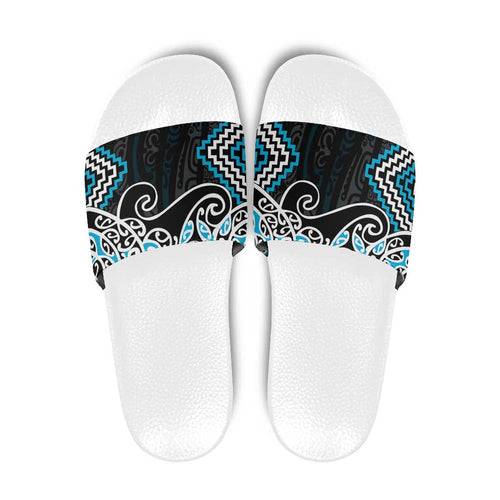Blue Aotearoa Tukutuku Manawa Tapu Slide Sandals Ta Moko Toi Maori - Aussie Hoodie
