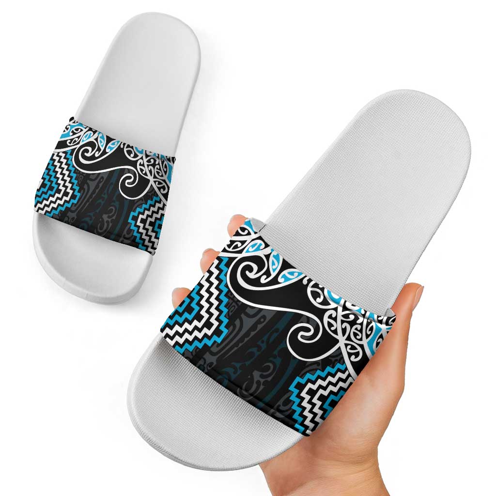 Blue Aotearoa Tukutuku Manawa Tapu Slide Sandals Ta Moko Toi Maori - Aussie Hoodie