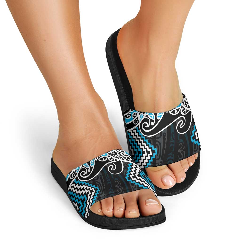 Blue Aotearoa Tukutuku Manawa Tapu Slide Sandals Ta Moko Toi Maori - Aussie Hoodie