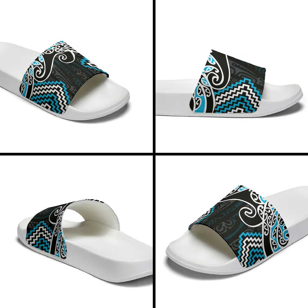 Blue Aotearoa Tukutuku Manawa Tapu Slide Sandals Ta Moko Toi Maori - Aussie Hoodie