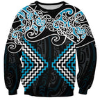Blue Aotearoa Tukutuku Manawa Tapu Sweatshirt Ta Moko Toi Maori