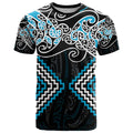 Blue Aotearoa Tukutuku Manawa Tapu T Shirt Ta Moko Toi Maori