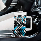 Blue Aotearoa Tukutuku Manawa Tapu Tumbler With Handle Ta Moko Toi Maori